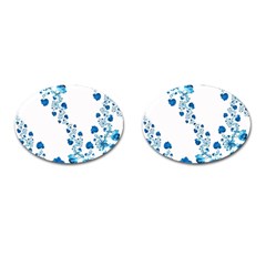 Abstract Blue Flowers On White Cufflinks (oval) by SpinnyChairDesigns