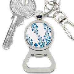 Abstract Blue Flowers On White Bottle Opener Key Chain by SpinnyChairDesigns