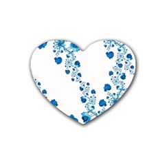 Abstract Blue Flowers On White Rubber Coaster (heart)  by SpinnyChairDesigns