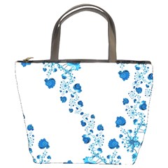 Abstract Blue Flowers On White Bucket Bag by SpinnyChairDesigns