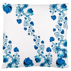 Abstract Blue Flowers On White Large Cushion Case (one Side) by SpinnyChairDesigns