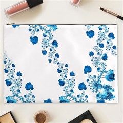 Abstract Blue Flowers On White Cosmetic Bag (xxl) by SpinnyChairDesigns