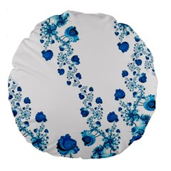 Abstract Blue Flowers On White Large 18  Premium Round Cushions by SpinnyChairDesigns