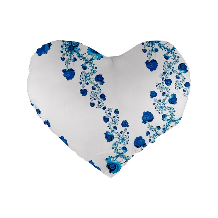 Abstract Blue Flowers on White Standard 16  Premium Heart Shape Cushions