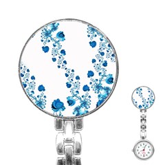 Abstract Blue Flowers On White Stainless Steel Nurses Watch by SpinnyChairDesigns