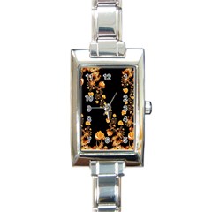 Abstract Gold Yellow Roses On Black Rectangle Italian Charm Watch by SpinnyChairDesigns