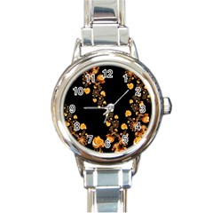 Abstract Gold Yellow Roses On Black Round Italian Charm Watch by SpinnyChairDesigns