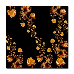 Abstract Gold Yellow Roses On Black Tile Coaster by SpinnyChairDesigns