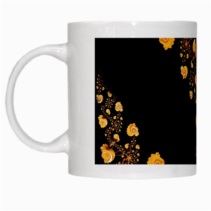 Abstract Gold Yellow Roses on Black White Mugs