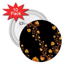 Abstract Gold Yellow Roses On Black 2 25  Buttons (10 Pack)  by SpinnyChairDesigns