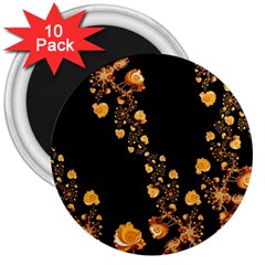 Abstract Gold Yellow Roses On Black 3  Magnets (10 Pack)  by SpinnyChairDesigns