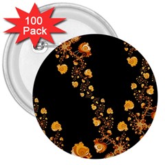 Abstract Gold Yellow Roses On Black 3  Buttons (100 Pack)  by SpinnyChairDesigns