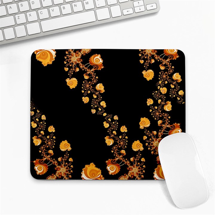 Abstract Gold Yellow Roses on Black Large Mousepads