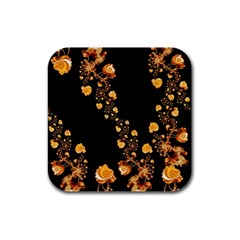 Abstract Gold Yellow Roses On Black Rubber Square Coaster (4 Pack)  by SpinnyChairDesigns