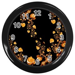 Abstract Gold Yellow Roses On Black Wall Clock (black) by SpinnyChairDesigns