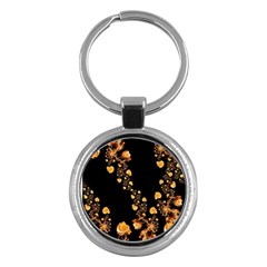 Abstract Gold Yellow Roses On Black Key Chain (round) by SpinnyChairDesigns