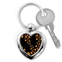 Abstract Gold Yellow Roses On Black Key Chain (heart) by SpinnyChairDesigns