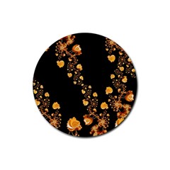 Abstract Gold Yellow Roses On Black Rubber Coaster (round)  by SpinnyChairDesigns