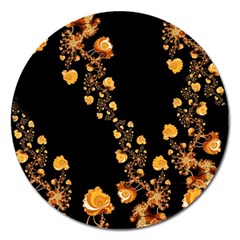 Abstract Gold Yellow Roses On Black Magnet 5  (round) by SpinnyChairDesigns