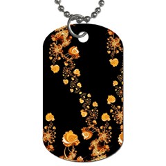 Abstract Gold Yellow Roses On Black Dog Tag (one Side) by SpinnyChairDesigns