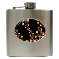 Abstract Gold Yellow Roses On Black Hip Flask (6 Oz) by SpinnyChairDesigns