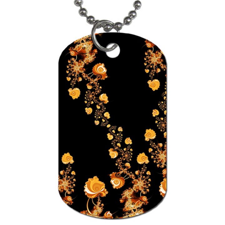 Abstract Gold Yellow Roses on Black Dog Tag (Two Sides)