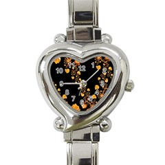 Abstract Gold Yellow Roses On Black Heart Italian Charm Watch by SpinnyChairDesigns