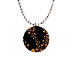 Abstract Gold Yellow Roses On Black 1  Button Necklace by SpinnyChairDesigns