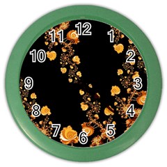 Abstract Gold Yellow Roses On Black Color Wall Clock by SpinnyChairDesigns