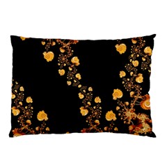 Abstract Gold Yellow Roses On Black Pillow Case by SpinnyChairDesigns