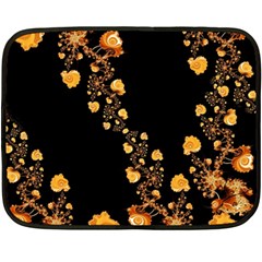 Abstract Gold Yellow Roses On Black Fleece Blanket (mini) by SpinnyChairDesigns