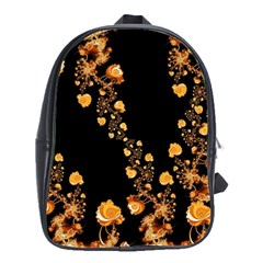 Abstract Gold Yellow Roses On Black School Bag (large) by SpinnyChairDesigns