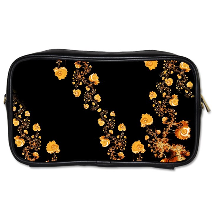 Abstract Gold Yellow Roses on Black Toiletries Bag (One Side)