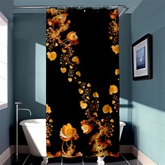 Abstract Gold Yellow Roses On Black Shower Curtain 36  X 72  (stall)  by SpinnyChairDesigns