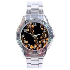 Abstract Gold Yellow Roses On Black Stainless Steel Analogue Watch by SpinnyChairDesigns