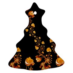 Abstract Gold Yellow Roses On Black Christmas Tree Ornament (two Sides) by SpinnyChairDesigns