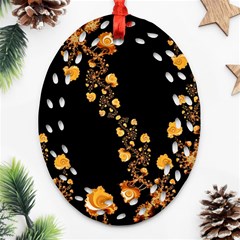 Abstract Gold Yellow Roses On Black Oval Filigree Ornament (two Sides) by SpinnyChairDesigns