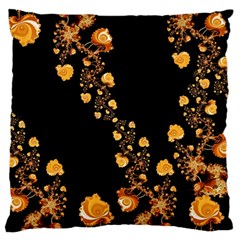 Abstract Gold Yellow Roses On Black Large Cushion Case (one Side) by SpinnyChairDesigns