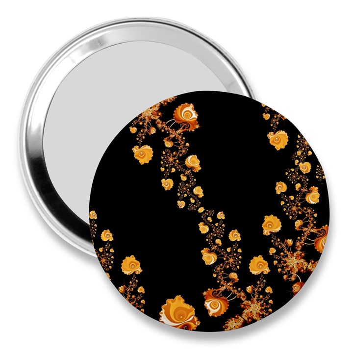 Abstract Gold Yellow Roses on Black 3  Handbag Mirrors