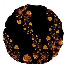 Abstract Gold Yellow Roses On Black Large 18  Premium Round Cushions by SpinnyChairDesigns