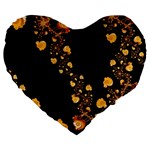 Abstract Gold Yellow Roses on Black Large 19  Premium Heart Shape Cushions Front