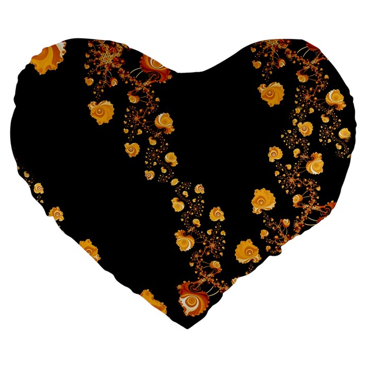 Abstract Gold Yellow Roses on Black Large 19  Premium Heart Shape Cushions