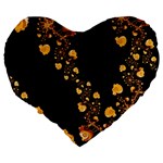 Abstract Gold Yellow Roses on Black Large 19  Premium Heart Shape Cushions Back