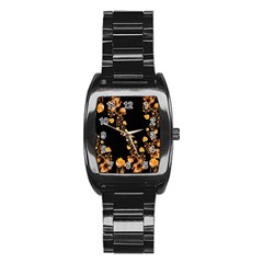 Abstract Gold Yellow Roses On Black Stainless Steel Barrel Watch by SpinnyChairDesigns