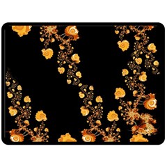 Abstract Gold Yellow Roses On Black Double Sided Fleece Blanket (large)  by SpinnyChairDesigns