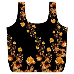 Abstract Gold Yellow Roses On Black Full Print Recycle Bag (xl) by SpinnyChairDesigns