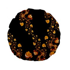 Abstract Gold Yellow Roses On Black Standard 15  Premium Flano Round Cushions by SpinnyChairDesigns