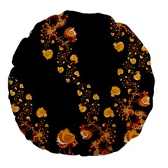 Abstract Gold Yellow Roses On Black Large 18  Premium Flano Round Cushions by SpinnyChairDesigns