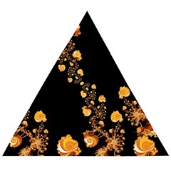 Abstract Gold Yellow Roses On Black Wooden Puzzle Triangle by SpinnyChairDesigns