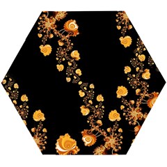 Abstract Gold Yellow Roses On Black Wooden Puzzle Hexagon by SpinnyChairDesigns